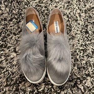 grey suede fur steve madden shoes